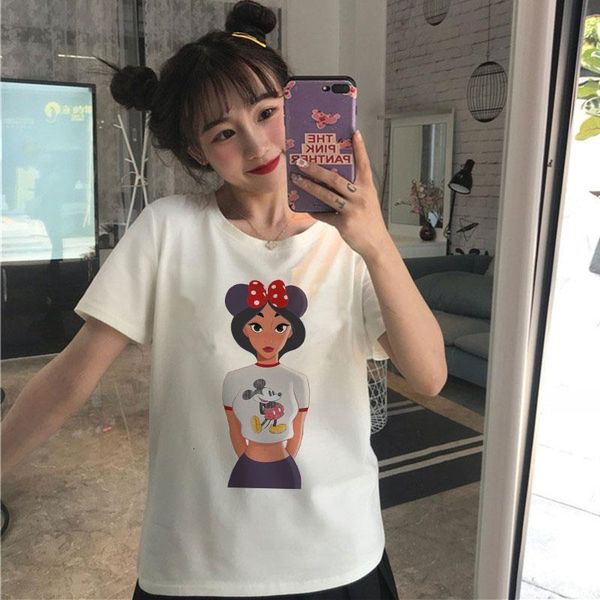

czccwd women clothes 2019 summer fashion thin section t shirt harajuku vogue princess out for a journey printed tshirt funny top, White