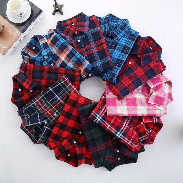 

2020 autumn new brand women blouses long sleeve cotton flannel plaid shirts women casual plus size shirt blusas feminina 28color, White