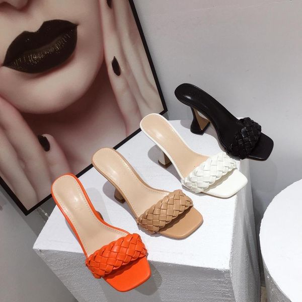 

female shoes slippers heels beige heeled sandals luxury slides big size shose women flock low 2020 high black soft designer x1020