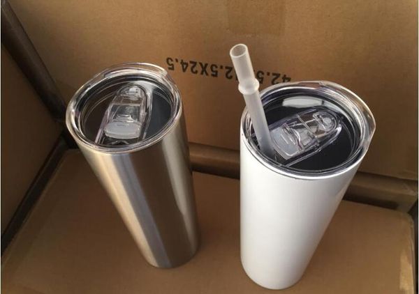 

20oz skinny tumblers blank sublimation slim cup coffee mugs with lid and straw beer mugs with sea shipping cca12436 100pcs