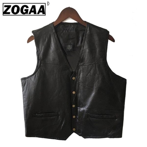 Zogaa mens colete preto colete de couro genuíno motocicleta rocha sem mangas jaqueta masculino outono plus tamanho roupa 4xl homens 201216