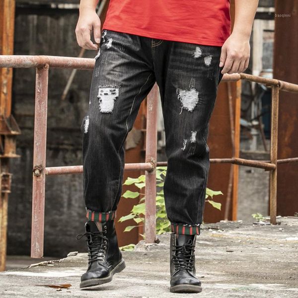 

2020 new men jeans pants 28-48 large size loose high elastic comfortable ankle-length trousers causal daily moto biker clothes1, Blue