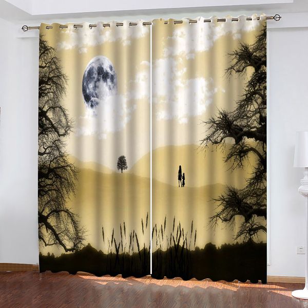 

customized size luxury blackout 3d window curtains black branch curtains moon curtain