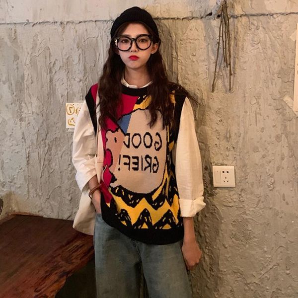 

new christmas vest autumn and winter all-match gentle sweater female graffiti vest sweater christmas stylefashion vests, Black;white