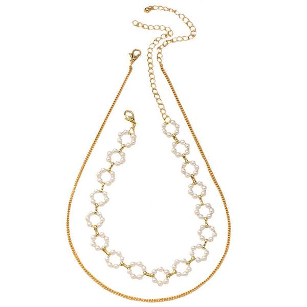

ins new gold chain handmade pearl beads flower choker necklaces trendy korean fashion chic women party jewelry, Golden;silver