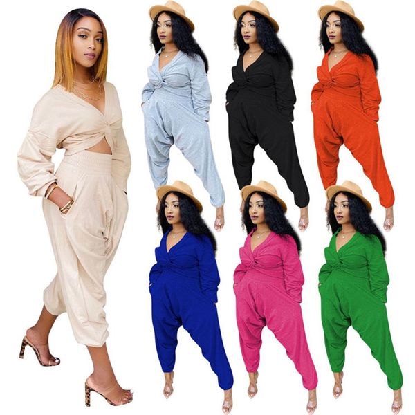 

plus size 2xl women outfits fall winter tracksuits solid color harem pants two piece set loose sweatsuits long sleeve sportswear 4240, Gray