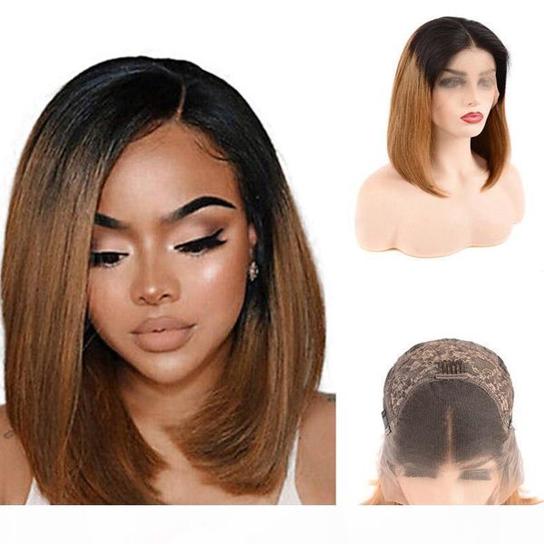 

13*4 lace front wig bob indian virgin hair straight middle part short bob lace front wigs 1b 30 human hair 10-18inch, Black;brown