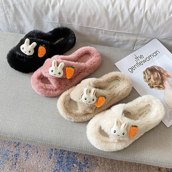 

shoes women massage slippers fur flip flops pantofle luxury slides soft house plush 2020 flat designer rubber autumn basic, Black