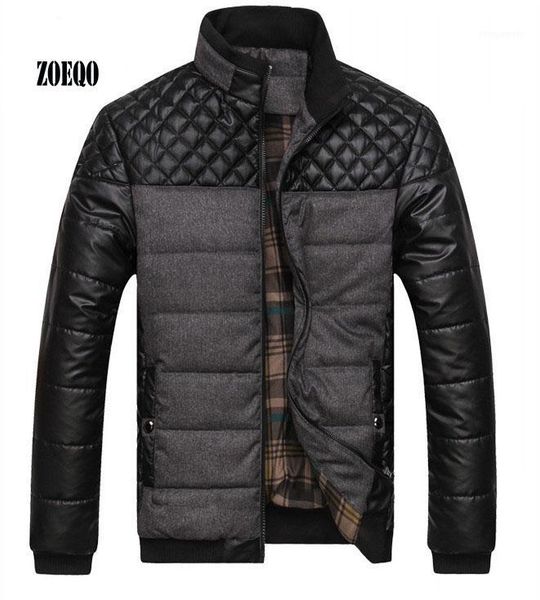 

zoeqo new winter spring thick men's jackets and coats pu patchwork designer fashion mens jackets cotton outerwear1, Tan;black