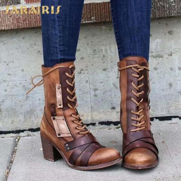 

boots sarairis 2021 retro mixed colors western woman shoes great quality cross-tied ladies, Black