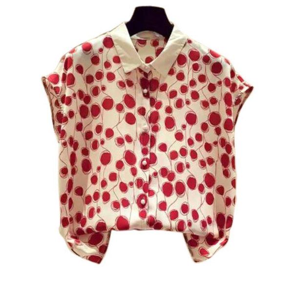 

elegant women's blouse summer body blouse dot vintage short sleeve lapel casual print blouses camisas mujer 2021 elegante, White