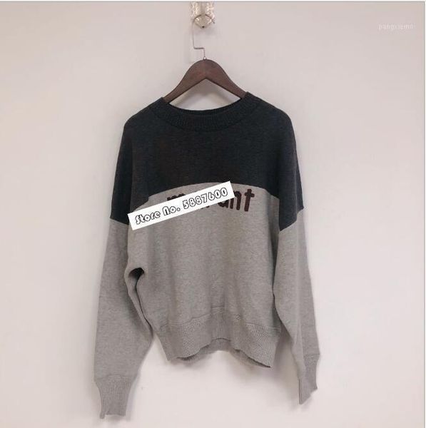

2020 autumn/ winter new style color matching letters long-sleeved loose round neck pullover women's knitted sweatshirt1, White;black
