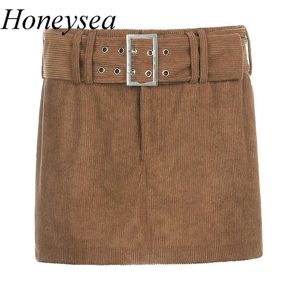 

brown y2k low rise corduroy skirts women vintage with belt a-line skirt fall short e girl bottom 90s indie aesthetics streetwear, Black