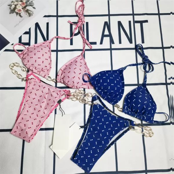 

designer women's swimwear g textile chain blue pink ladies swimwears bikini set multicolor summer beach style split swimwear