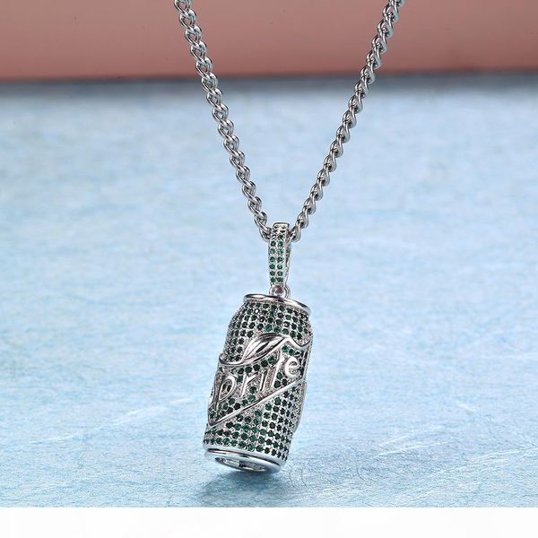 

sprite bottle pendant hip hop accessories full drilling green zirconium white zirconium pendant necklace new, Silver