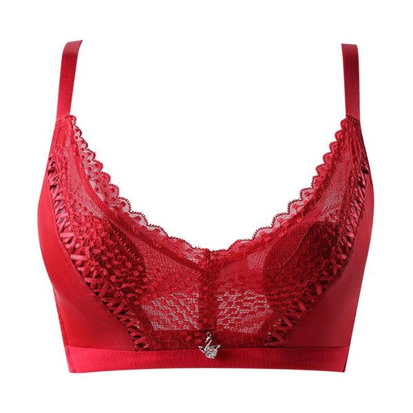 

bras lace bust significantly smaller thin cup large size side drawing micro adjustment push up underwea, Red;black