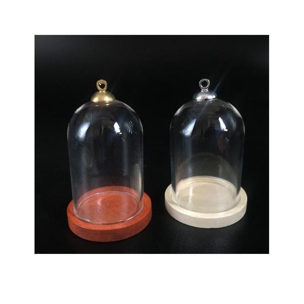 

20sets/lot 38*25mm tube glass globe bottle wood base beads cap set glass vial cover dome glass bottle jar cut jllflu, Black