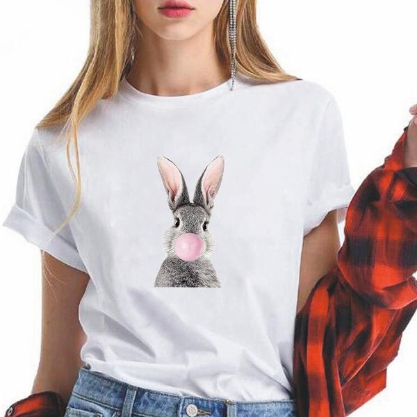 

aesthetic minimalism gym new t shirt women style cool pretty vogue t-shirt little elk blowing bubbles graphic print tshirt, White