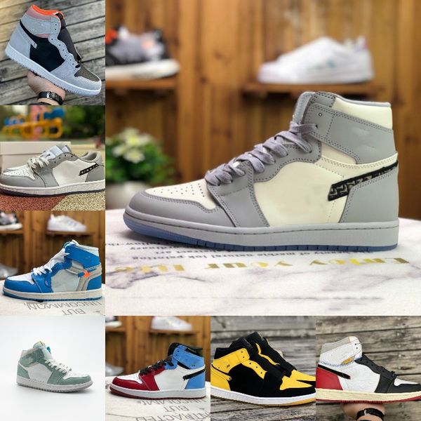 

2021 new men and women 1 1s white particle gray punch red fitness red metallic silver racing blue bright yellow designer casual shoes, Black