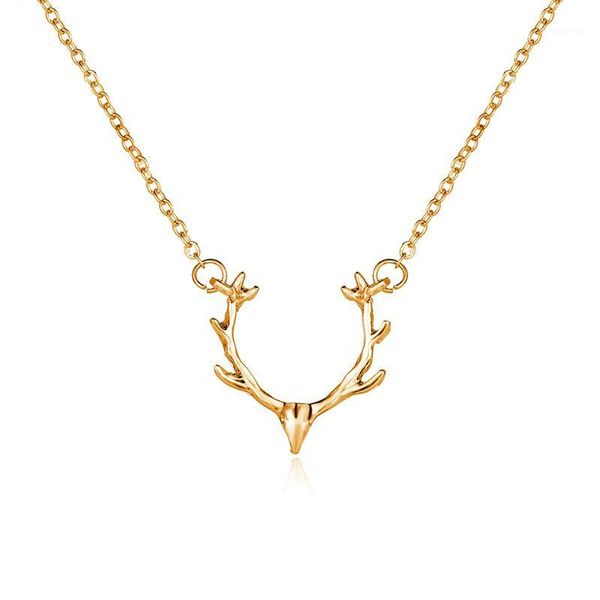 

alloy antlers elk pendant choker necklace set for women chain on the neck friends kpop girl gift jewelry 2020 aesthetic xl104221, Golden;silver