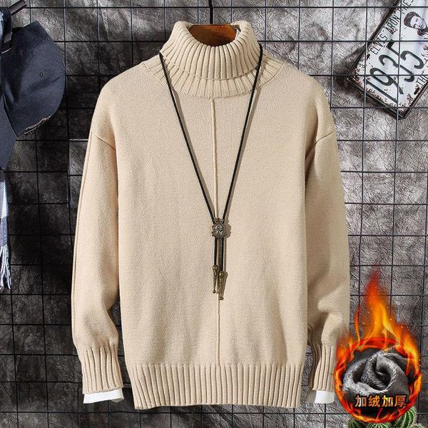 

men's sweaters style plush simple solid color versatile high collar sweater knitting bottoming fashion, White;black