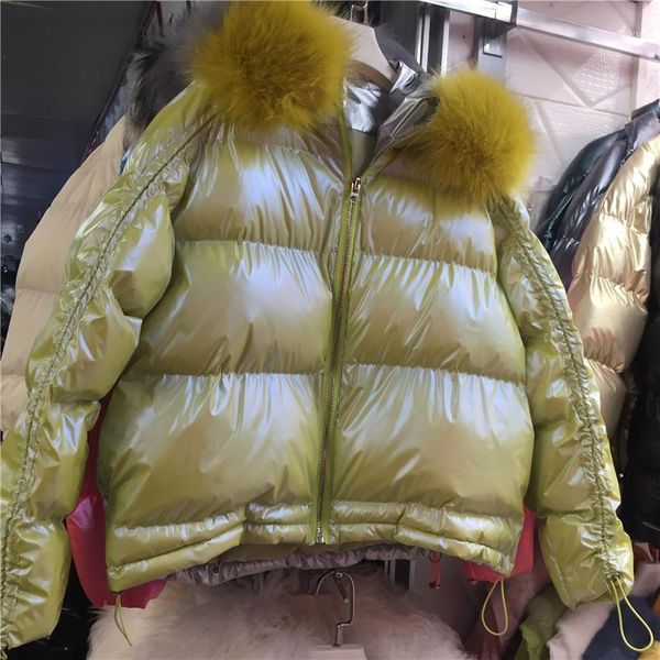 

down clothes women short duck down winter jacket womens 2019 new glitter fur large fur collar winter coat female nancylim1, Black