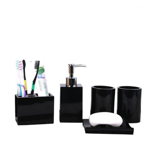 

5 pcs resin bath accessories set lotion dispenser with pump+toothbrush holder+soap dish+2 tumbler sets ja551