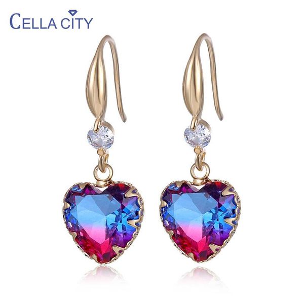 

cellacity charms heart shaped drop earrings for women silver 925 jewelry fashion gradients tourmaline female anniversary gift