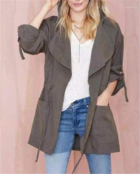 

jackets patchwork hooded jackets ladies with sashes pure color clothing spring autumn womens coats fashion designer womens, Tan;black