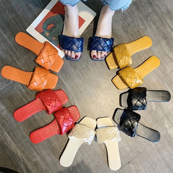

women weaving beach slippers ladies summer pu leather casual open toe female flat sandals woman comfortable outdoor slides shoes #ic0e, Black
