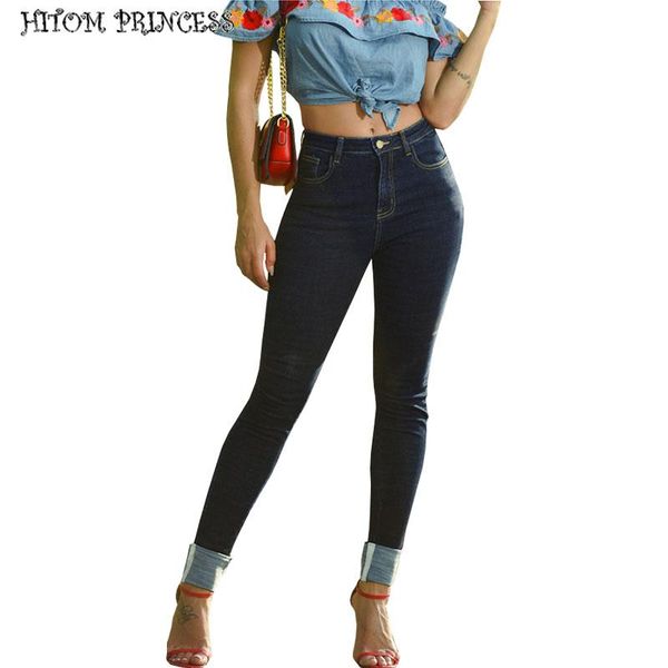 

women's jeans hitom princess slim for women skinny high waist woman blue denim pencil pants rolled stretch plus size