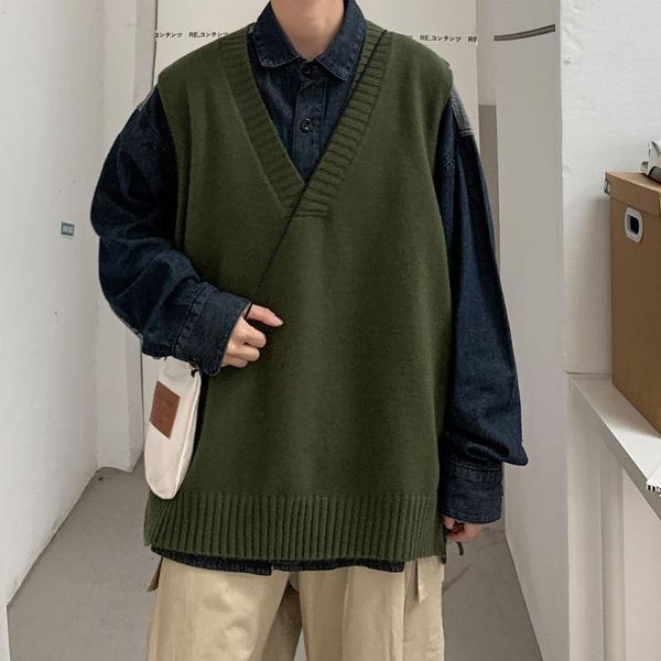 

2020 men's fashion sleeveless pullover wool sweaters vest in warm knitting loose vest 6 color coats clothes plus size m-2xl, Black;white