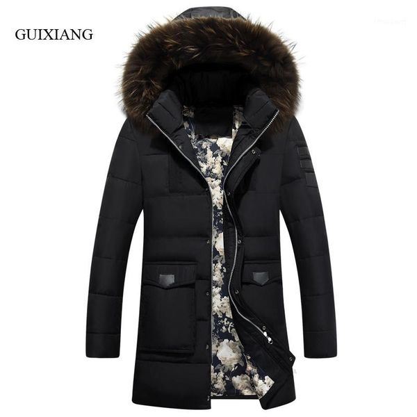 

2020 new arrival style men boutique feather parkas detachable big hair collar men's solid thick cotton padded clothes size m-3xl1, Black