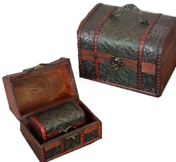 

3pcs wooden vintage treasure chest wood jewelry storage box case organizer, Pink;blue