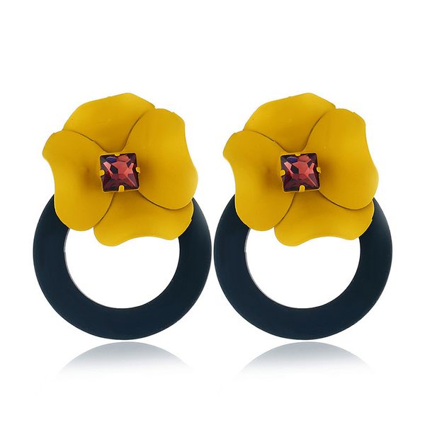 

korean version of simple and stylish personality flower earrings girls exaggerated tide girl heart dangler alloy rhinestone jewelry, Golden