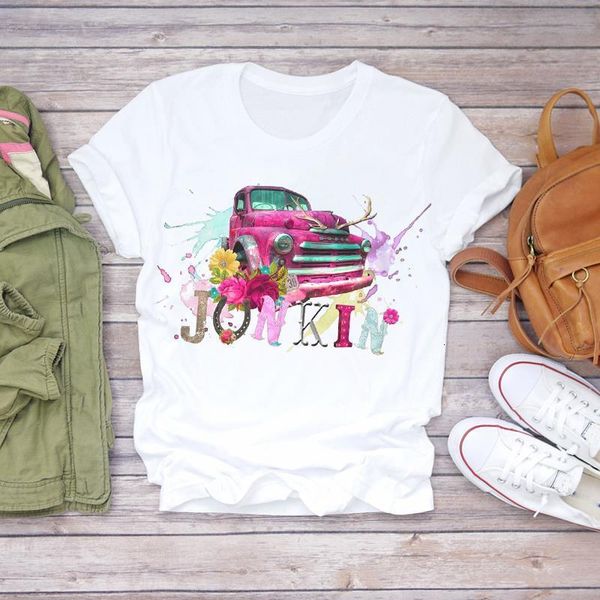 

women 2020 summer vintage flower casual truck printed floral lady t-shirts t shirt ladies womens graphic female tee t-shirt, White