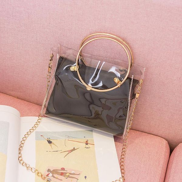 

2020 design luxury handbag women transparent bucket bag clear pvc jelly small shoulder bag female chain crossbody messenger bags