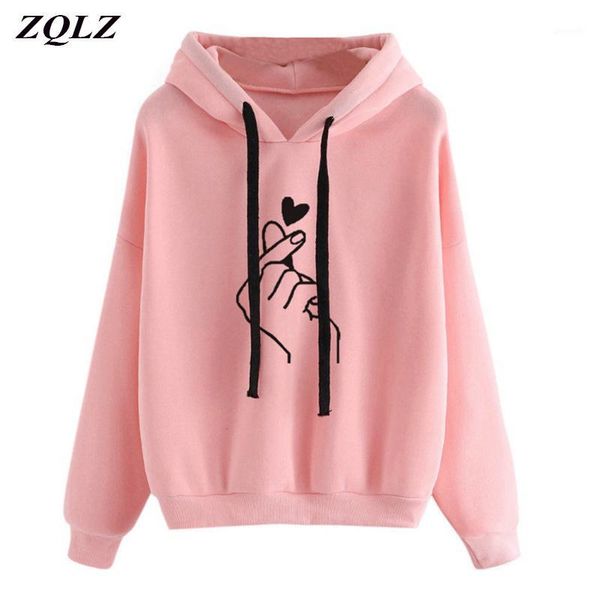

zqlz autumn hoodies women heart print hooded pullover long sleeve plus size sweatshirt casual loose cotton hoodies female1, Black