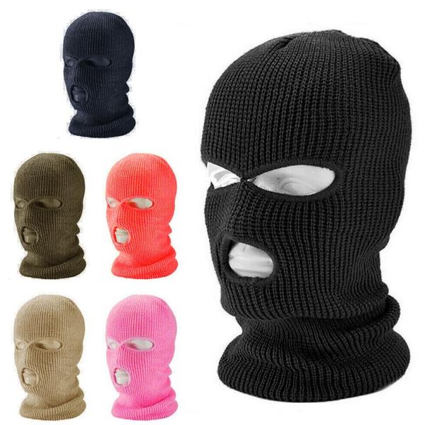 

3 hole full face mask ski mask winter cap balaclava hood motorbike motorcycle helmet full face helmet army tactical mask, Black