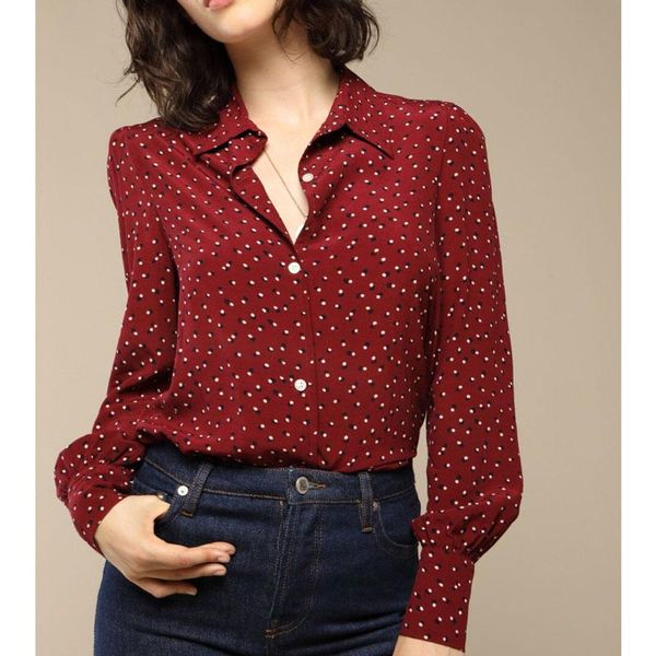 

women shirt polka dot shirt early spring classic polka dot point collar shoulder sleeve long sleeve, White