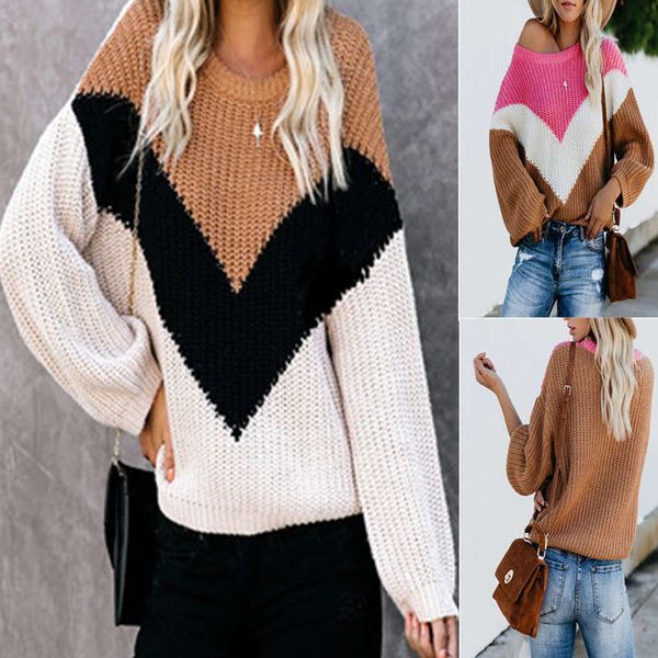 

aw19 new stitching stripe knitted pullover women's sweater, White;black