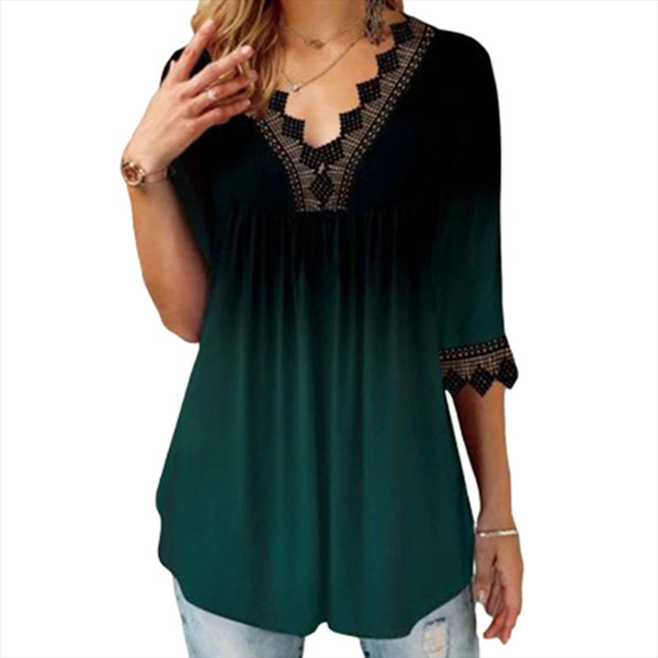 

2020 spring summer lace patchwork shirt womens long sleeved tshirts v neck gradient color print t shirts large size s 5xl, White
