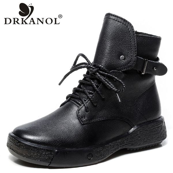 

drkanol winter women snow boots quality genuine cow leather flat heel fur ankle boots women martin boots soft plush warm shoes t200425, Black