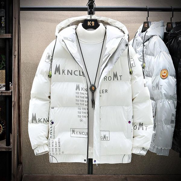 

down jacket male han edition leisure frivolous winter coat winter 2020 new men popular logo white duck down even a hat, Black