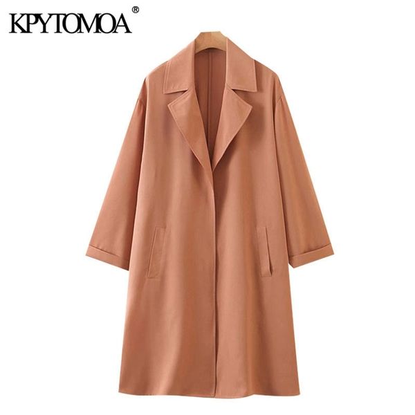 

kpytomoa women fashion office wear loose trench coat vintage long sleeve side pockets female outerwear chic 201102, Tan;black