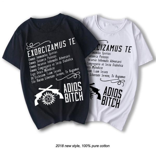 

100% cotton t shirts brand clothing tees supernatural exorcism adios bitch men's t-shirt drop shipping, White;black