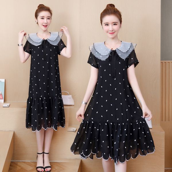 

female ladies will see beautiful chiffon embroidered big plus size casual skinny dress loose 96ui, Black;gray