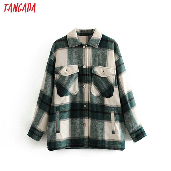 

tangada 2020 winter women green plaid long coat jacket casual warm overcoat fashion long coats 3h04x1016, Black;brown