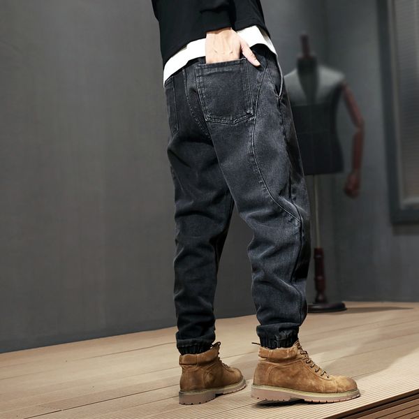 

2021 new japanese style fashion men jeans spliced designer denim cargo pants streetwear hip hop joggers velvet warm trousers 7p, Blue