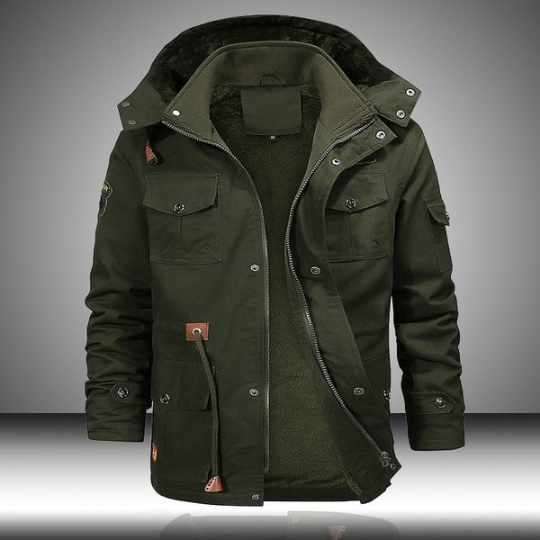 

military bomber cargo jacket men multi-pocket winter warm hooded coats fleece thick men's jackets tactical coat male 5xl 201226, Black;brown